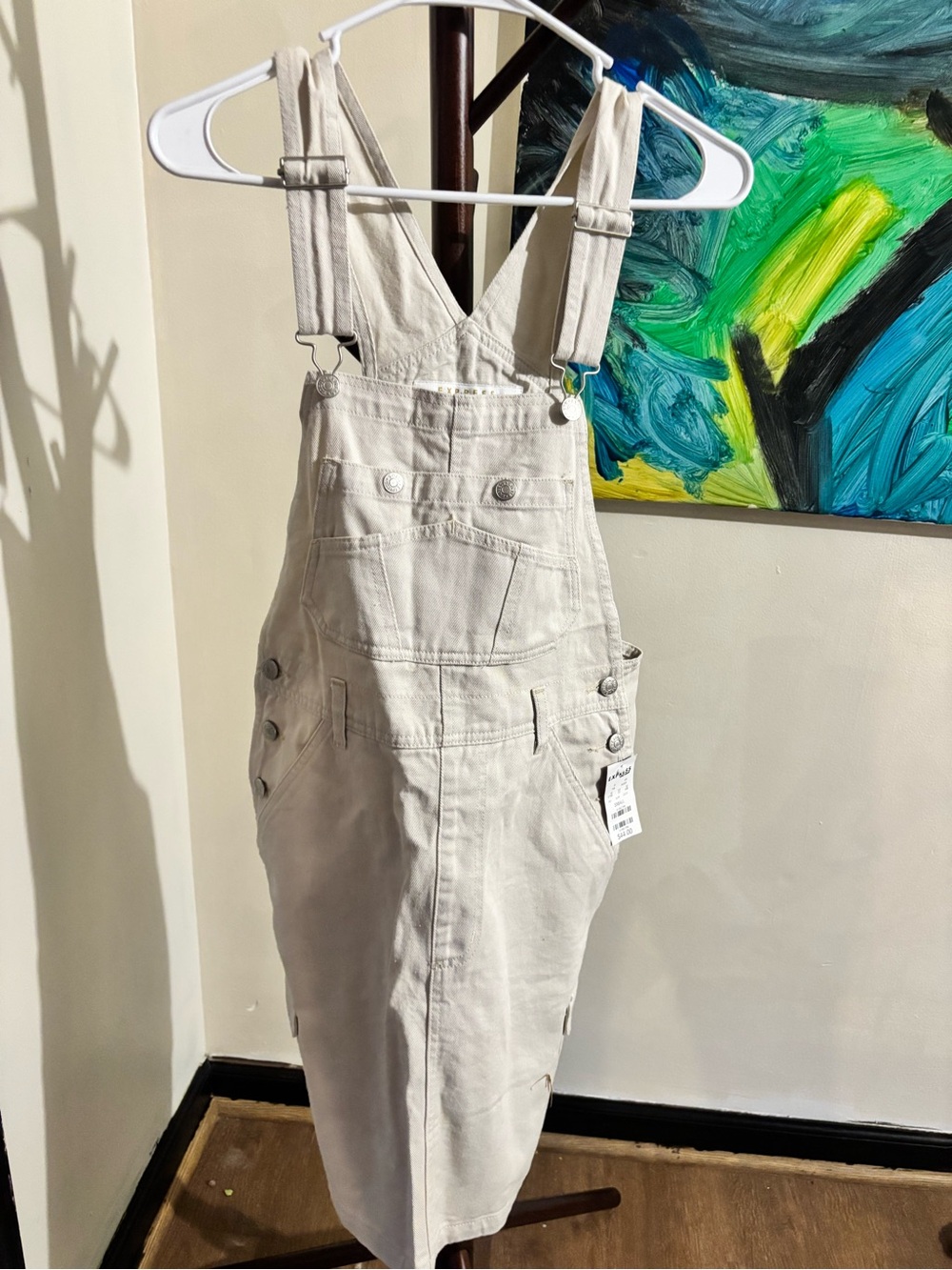NWT Express cream denim utility overalls. Small - Picture 1 of 3
